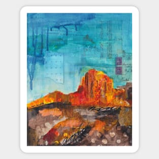 Red rock desert mixed media painting Sticker